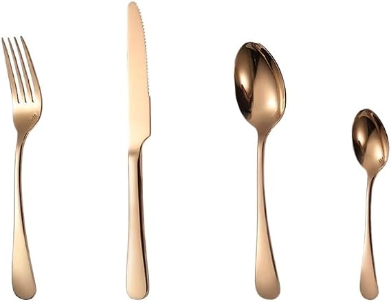 Cutlery Flatware Cutlery Set, 4/16/24/32/40/48Pcs Mirror 304 Stainless Steel Restaurant Knife, Fork And Spoon Steak Knife And Spoon With Large Handle,Rose Gold-4 Pieces for 1