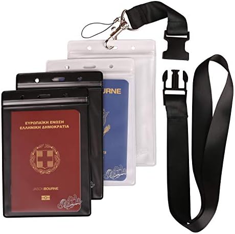 Traveler Waterproof Passport Holder One Black Lanyard with 4 Zip Lock PVC Double-Side