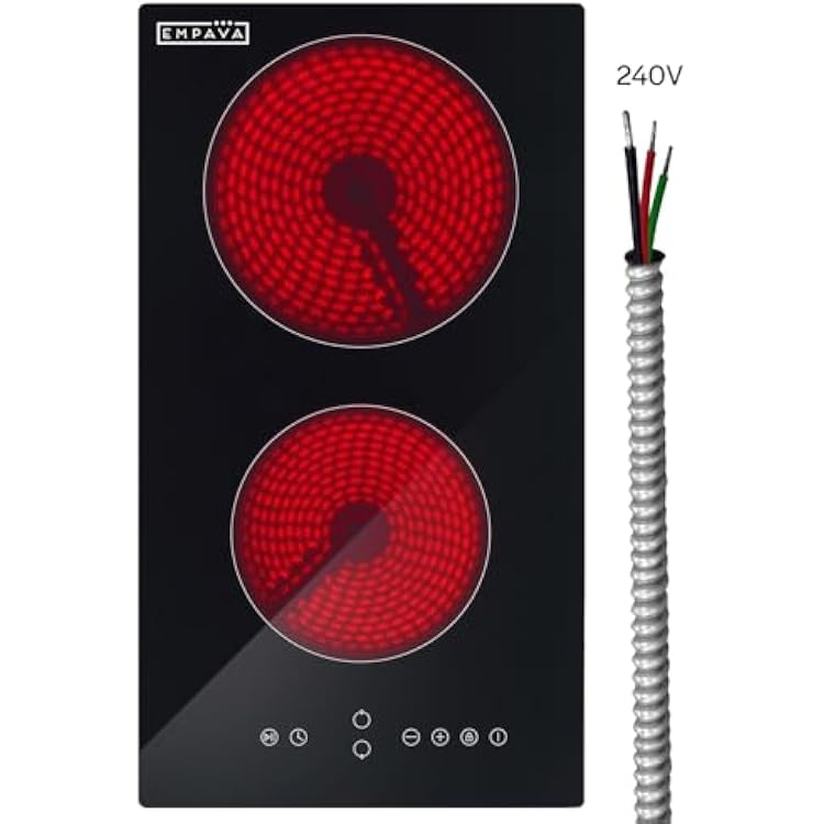 Empava 12 Inch Built-in Electric Cooktop with 2 Burners, Touch Control, Individual Timers, Stop & Go, Child Lock, Flush Mount Design, ETL Certified, 1200W & 1800W Zones, Hard WiredNo Plug