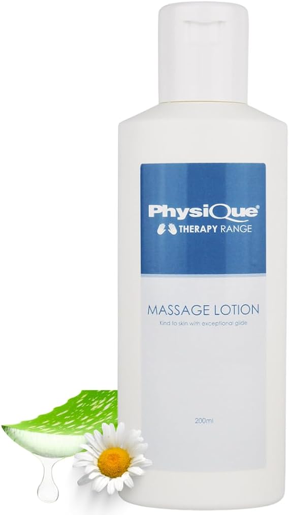 Physique Massage Lotion 200ml - Lightly Oiled Non-Greasy, Enriched with Aloe Vera, Camomile & Vitamin E for Sports Massage, Spa, Physiotherapy and Deep Tissue - Dermatologically Tested
