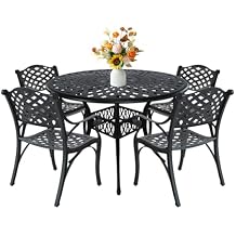 Patio Dinning Set Weather Resistant Cast Aluminum Patio Furniture Set with Umbrella Hole, Bistro Dining Set for Garden (42" x 42" Table D and 4 Chairs Black, 5 Pieces)