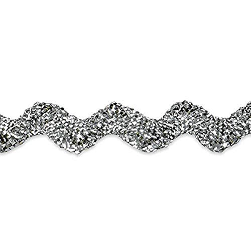 Trims By The Yard 12 Metallic Medium Ric Rac Trim, Decorative Zig-Zag Trim For Fashion, Costume, or Home Decorations, and Party Decorations, Washable trim, 36-Yard Cut, Silver