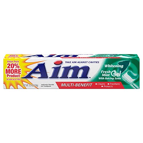 AIM Whitening Anticavity Fluoride Toothpaste Gel Fresh Mint - 5.5 oz, Pack of 5