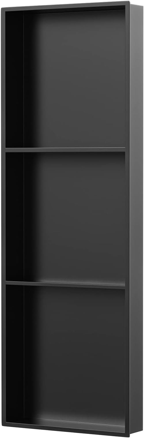 Shower Niche 8" X 36" Black 3-Shelf Wall Niche Stainless Steel