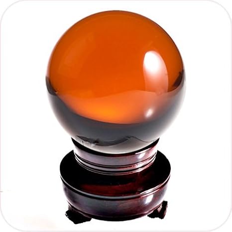 Amlong Crystal Meditation Divnation Sphere Feng Shui Crystal Ball, Lensball, Decorative Ball with Wooden Stand and Gift Box, Amber, 3.1 inch (80mm) Diameter