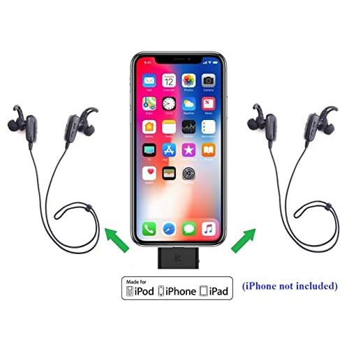 i10L_Plus_2MarathonS : Digital i10L Bluetooth Splitter Transmitter for iPhone, iPad, iPod Touch with Lightning Connector Plus 2 Tiny Marathons Bluetooth Stereo Headsets.