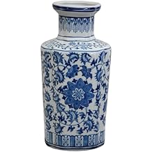 Red Lantern 12" Floral Blue & White Porcelain Vase