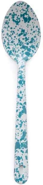Enamelware Spoon, 12 inch, Turquoise/White Splatter (Single)