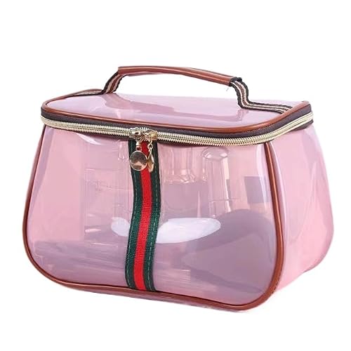 New Retro Vintage Vanity Bag Makeup Bag Large Capacity Waterproof Transparent Toiletry Bag Luxury Cosmetic Bag Women Ladies Travel Storage Case pink
