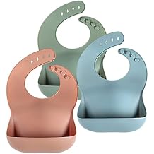 Eascrozn Silicone Bibs for Babies Toddler Set of 3, BPA Free, Soft Adjustable Waterproof Bibs for Feeding Essentials