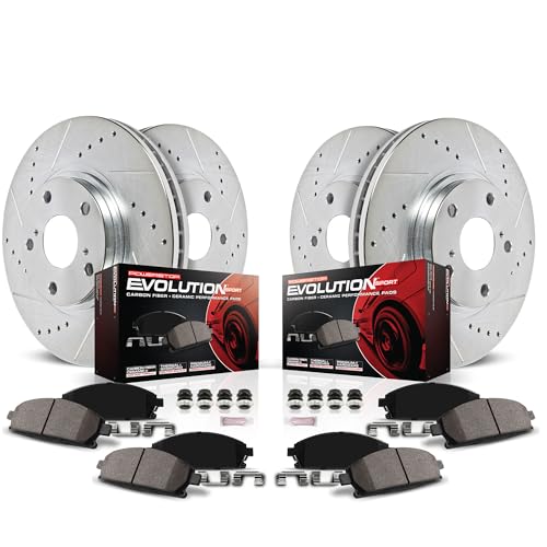 PowerStop Front and Rear Brake Kit For Subaru Forester 2011-13 |Impreza 2011-14 |Legacy 2013-14 |Outback 2013-14 - Drilled and Slotted Disc Rotors with Ceramic Brake Pads Replacement, K6083
