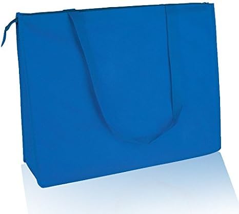 (12 Pack) Set of 12- Reusable Non Woven Jumbo Zippered Tote Bag (Royal)