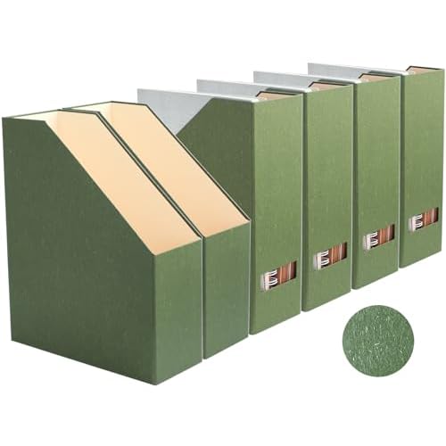 Magazine Holder - File Holder and Desk Organizer, Cardboard Book Organizer and Storage Box for Documents, Magazine Holder Rack for Office, Home and Classroom Leaf Green, 6-Pack