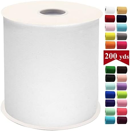 White Tulle Fabric Rolls 6 Inch by 200 Yards 600 feet Fabric Spool Tulle Ribbon for DIY White Tutu Bow Baby Shower Birthday Party Wedding Christmas Decorations Craft Supplies