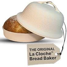 Sassafras Superstone Stoneware La Cloche Bread Baker, Unglazed, Baking Stone for Bread, Capacity 5QT 12D x7H with handle, Withstands Temperature 500-2100 Fahrenheit