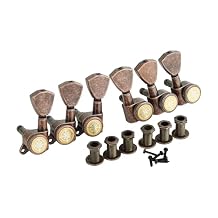Guyker Guitar Locking Tuners (3L + 3R Handed) - 1:18 Models Rear Lock String Tuning Key Pegs Machine Head with Trapezium Button Antique Bronze, GK04SP