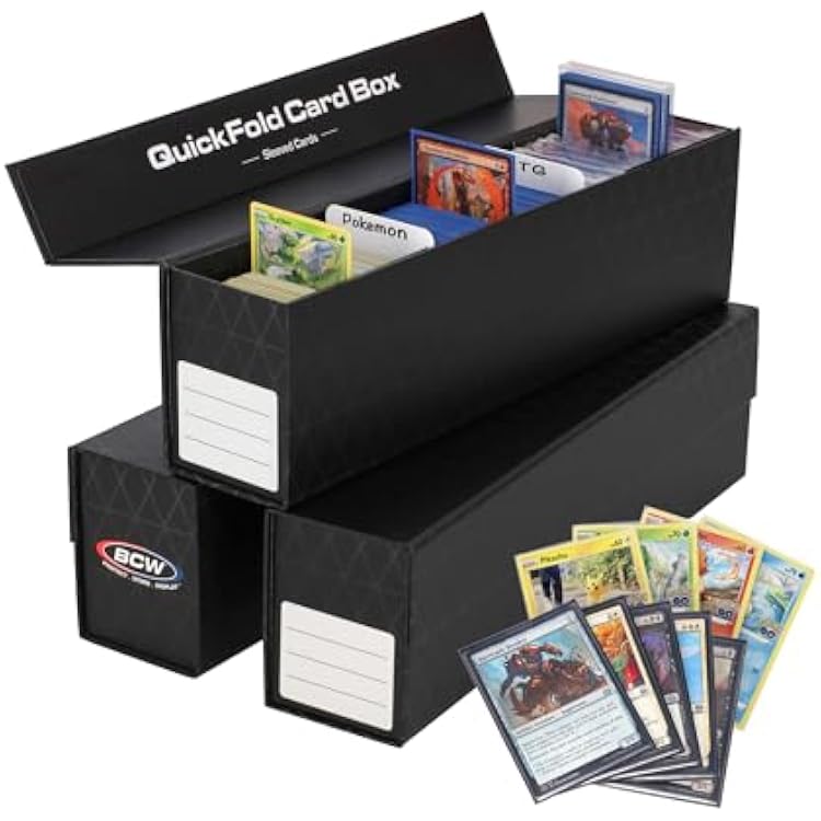 BCW QuickFold Card Storage Box for Sleeved Cards 3 Pack Not for Toploaders Magnetic Closure Holds 500-1200 Sleeved or Unsleeved Cards MTG Card Storage
