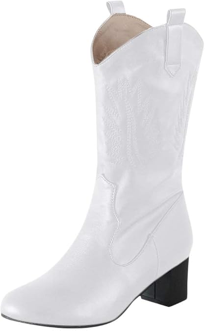 BORAMAX Sandals Cowboy Boots for Women Pearl Lace Up Platform Boots Slip On Ankle Booties Fashion Hiking Womens Boots