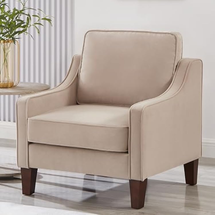 Modern Armchair, Living Room Single Seat Sofa Chair with Wooden Legs, Upholstered Velvet Accent Chair for Living Room, Bedroom Taupe