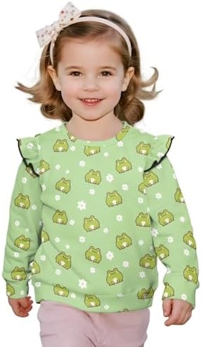 Toddler Girls Crew Neck Pullover Breathable Warm Long Sleeve Sweatshirt Fall Winter Outfits for Play Age 1-8 Years