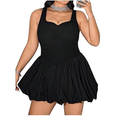 Milumia Womens Plus Size Ruched Bubble Mini Dress Sleeveless A Line Party Club Short Dresses