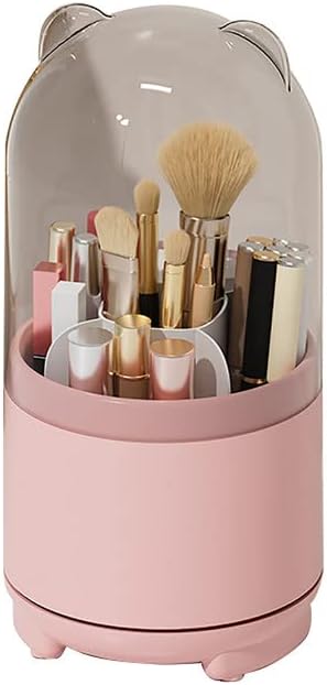 Rotating 360 Makeup Brush Holder Organizer with Lid Storage for with Clear Acrylic Spinning Cosmetics Holders Storage Cup for Vanity Desktop Bathroom Countertop