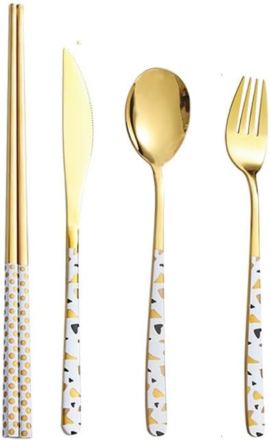 Cutlery Flatware Cutlery Set, 4/16/24/32/40/48Pcs Stainless Steel Cutlery Set - Korean Style Long Handle Spoon/Fork/Steak Knife,White-24 Piece set for 6