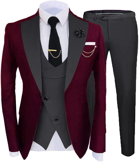 Men Tuxedo Suit Set Slim Fit 3 Piece Wedding Suits Fashion Prom Party Tux for Groomsmen STXZ089