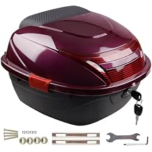 35L Motorcycle Top Case, Motorcycle Trunk Tail Box Luggage Top Lock Waterproof Storage Carrier Plastic Case with Backrest, Universal Mounting for Helmet Luggage,Purple