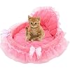 Cute Cat Bed Heart Shaped Cat Bed Lace Princess Bed Cotton Velvet Warm Soft Cat Sofa Bed Suitable for Cats and Dogs to Have Warm Winter Pink, L