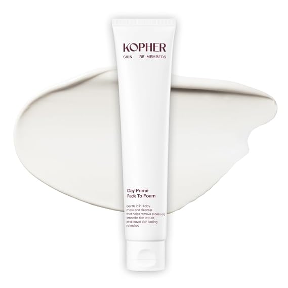 KOPHER Clay Prime Pack to Foam Cleanser, Facial Cleanser, Hydrating & Purifying Cleanser for Sensitive Skin - Makeup Remover, Pore Minimizing, pH Balanced, Korean Skin Care (2.7 fl.oz. / 80ml)