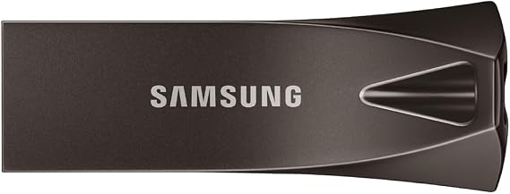 Samsung BAR Plus USB Flash Drive Type-A, 512 GB, 400 MB/s Read, 110 MB/s Write, Durable USB 3.2 Memory Stick with Key Ring, Titanium Grey, MUF-512BE4/APC