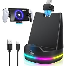 Magnetic Charging Dock for PlayStation Portal Remote Player - Case Friendly Charging Station for PS5 Portal Accessories with 12 RGB Light Modes & Cable, Carbon Black