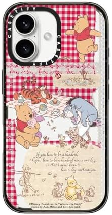 CASETiFY Impact iPhone 16 Case [Winnie The Pooh Colab  8.2ft 4X Military Grade Drop ProtectionMagsafe] - Picnic Collage - Clear Black