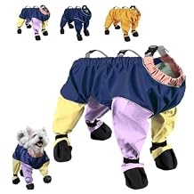 Dog Snowsuit with Attached Boots, Dog Snowsuit with Built in Boots, Waterproof Anti-Slip Dogs Leggings with Adjustable Suspender for Outdoor Winter Snow Rain Hiking Walking (X-Small,Blended Colo)