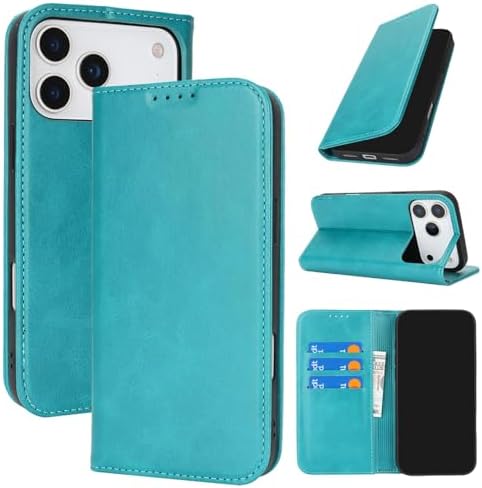Wallet Case Compatible with iPhone 17 Pro,Premium PU Leather Flip Folio Case with Card Slot,Kickstand Magnetic Closure Case,6.3 Inch,Sky Blue