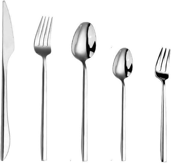 Cutlery Flatware Cutlery Set, 5/20/30/40 Pieces 304 Stainless Steel Steak Knives, Forks And Spoons For Hotel And Home Use Thick Handle Stainless Steel Tableware Knives, F,Silver-1Set-5Pcs