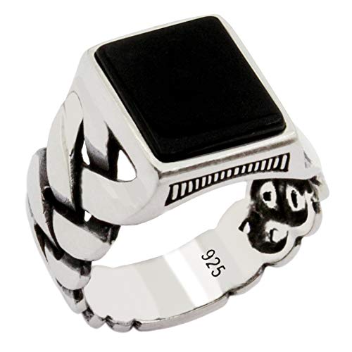 Genuine Solid 925 Sterling Silver, Black Onyx Stone Luxury Mens Ring