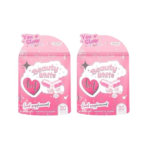 You Glow Babe Beauty White 4 in 1 Glutathione Food Supplement, Size 15gram Each Pack of 2 30 x 2-60 Capsules