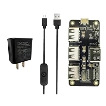 4-Port Stackable USB Hub HAT for Raspberry Pi Zero W V1.3 & Pi Zero W /2W with 2.4A Power Supply & 1.5m Micro USB Cable with On Off Switch