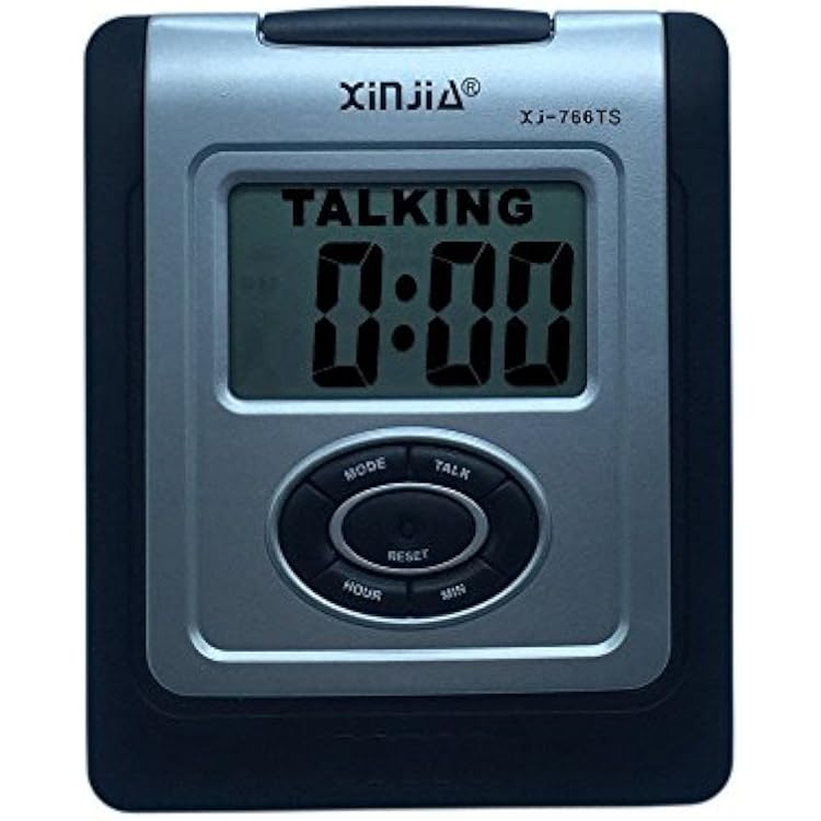 Spanish Talking LCD Digital Alarm Clock for Blind or Low Vision with Big Time Display and Lound Talking Voice Black