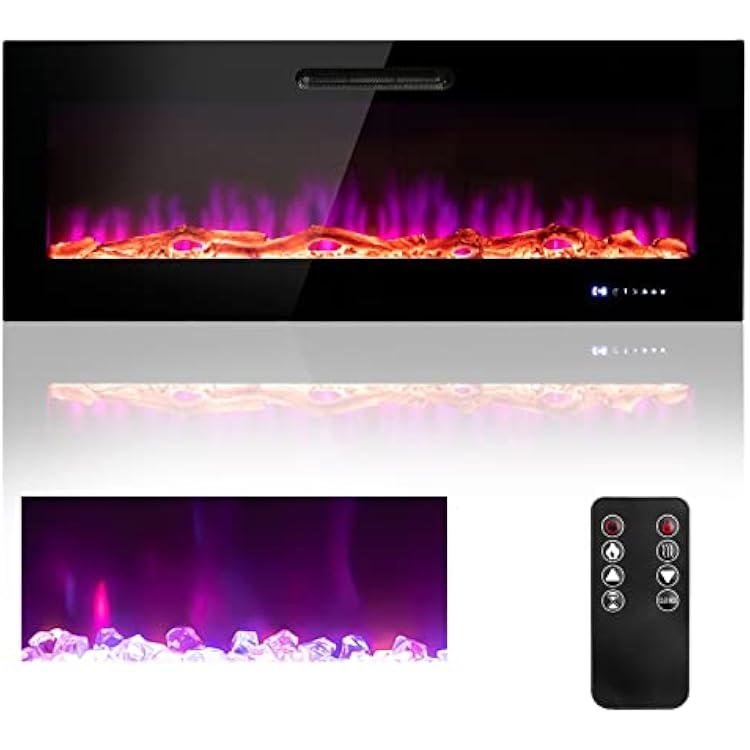 COSTWAY Electric Fireplace 60-Inch Wide, 750W1500W Recessed and Wall Mounted Fireplace Insert Heater with Remote, Log and Decorative Crystal, 9 Flame Colors, 5 Brightness, 12 H Timer for Indoor Use