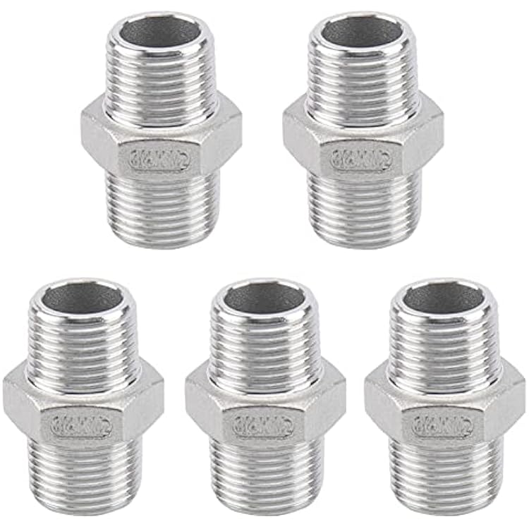 Feelers Hex Nipple, 304 Stainless Steel 12 Male x 12 Male NPT Pipe Fitting Nipple Adapter Pack of 5