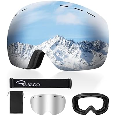 Ryaco Ski Snowboard Goggles, OTG Anti-Fog,100% UV Protection Spherical Frameless Snow Goggles, for Men Women Youth Adult