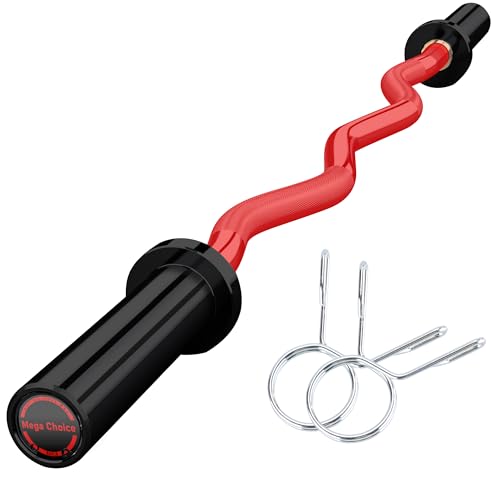 47 Olympic EZ Curl Bar - 500lb Capacity Heavy Duty Chrome Curling Bar for Biceps Triceps Workout, With 2 Spring Collars, Fits 2 Standard Weight Plates for Home & Gym Strength Training