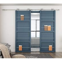 DIYHD 12FT Top Mount Stainless Steel Double Head Roller Bi-Parting Double Sliding Barn Door Hardware