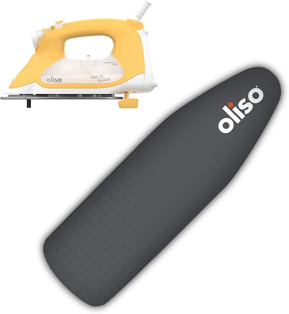 Oliso TG1600 Pro Plus 1800 Watt SmartIron with Auto Lift (Yellow) & OLISO Ironing Board Cover, durable 100% cotton lined with professional grade felt pad (Gray)
