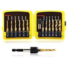 Combination Drill and Tap Bit Set,Titanium Coated Tapping Bit Tool 13pcs SAE/Metric Screw tap Drill bit for Drilling Tapping, Countersinking,with Quick Change Adapter, Gold
