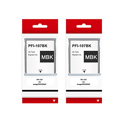 PFI-107 2 Pack 130ml Matte Black Ink Cartridges Compatible for Canon PFI107 PFI-107MBK for imagePROGRAF iPF780 iPF785 iPF770 iPF685 iPF680 iPF670 Printer