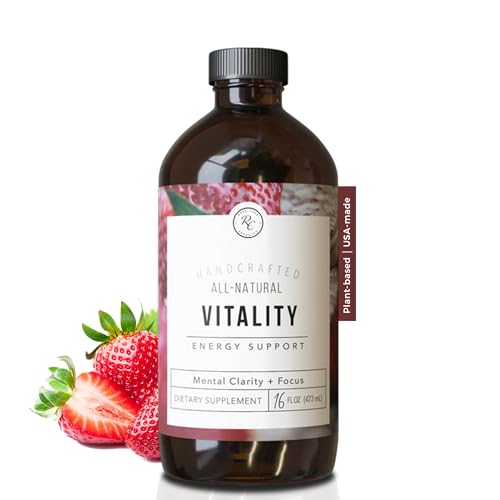 Rowe Casa Organics Vitality Energy Support with Strawberries, Guarana & Rhodiola Extract Natural Caffeine Liquid Vitamins for Mental Clarity and Focus 16